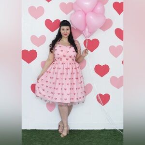 Unique Vintage Magnolia Place Pink Glitter Heart Retro Lovecore Dress
